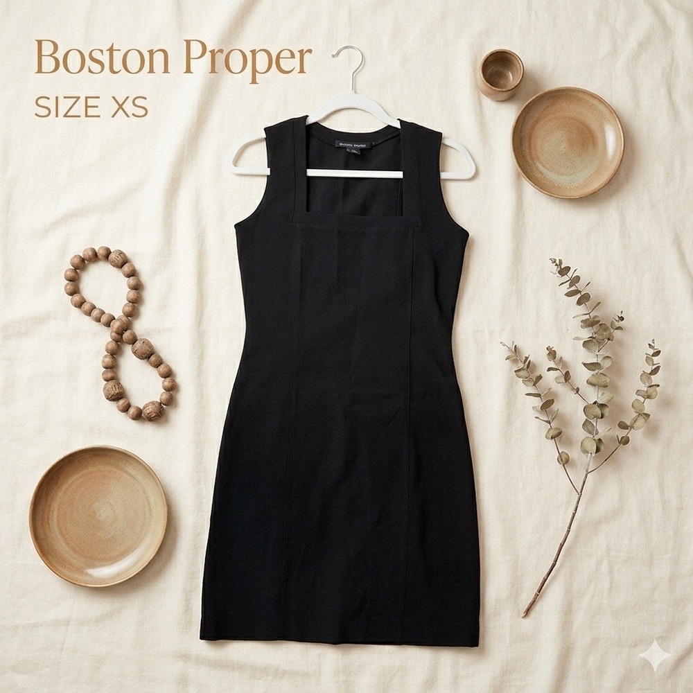 Boston Proper Minimalist Square Neck‎ Sleeveless Midi Dress Women XS